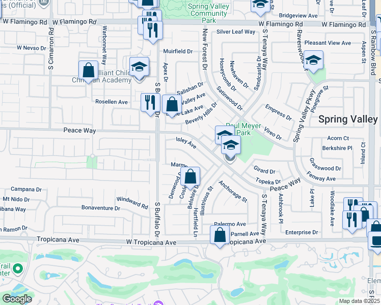 map of restaurants, bars, coffee shops, grocery stores, and more near 7644 Kalmalii Avenue in Las Vegas