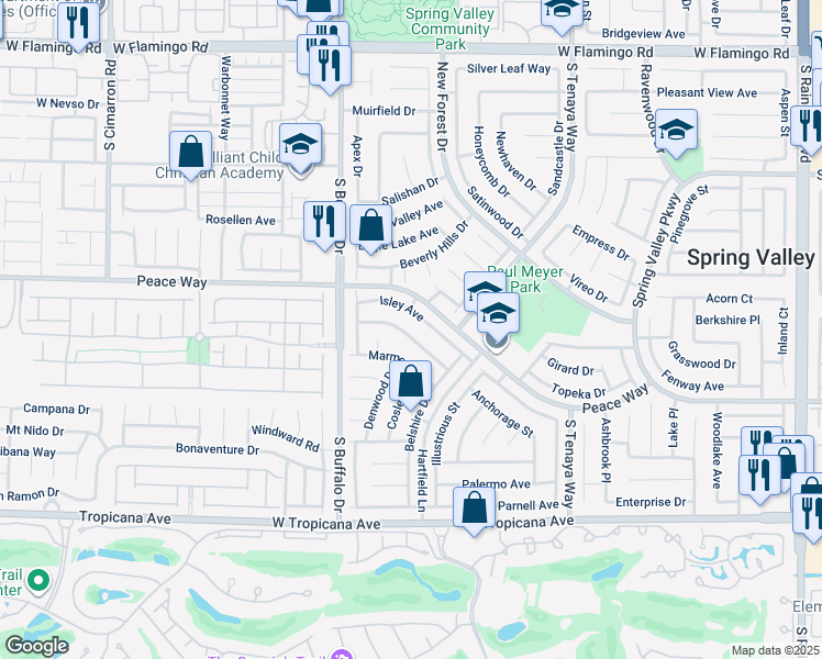 map of restaurants, bars, coffee shops, grocery stores, and more near 7644 Kalmalii Avenue in Las Vegas