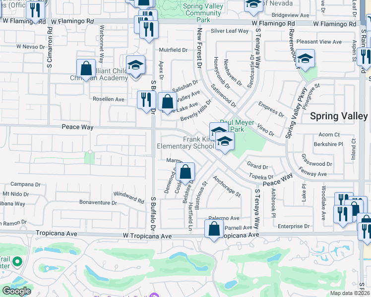 map of restaurants, bars, coffee shops, grocery stores, and more near 7644 Kalmalii Avenue in Las Vegas