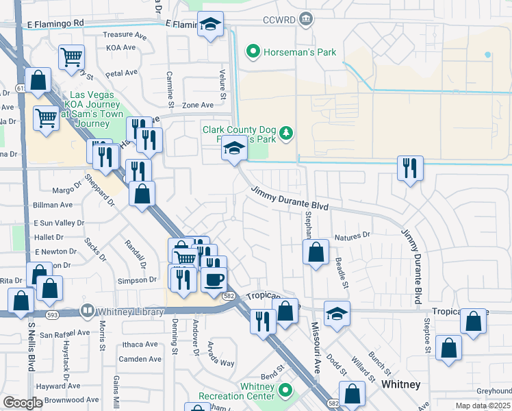 map of restaurants, bars, coffee shops, grocery stores, and more near 5651 Bettors Luck Court in Las Vegas