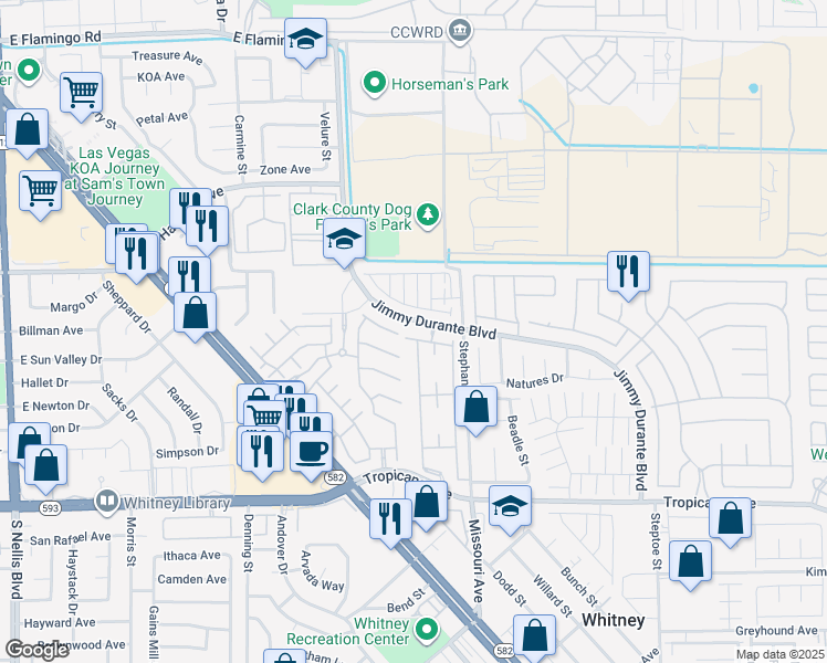 map of restaurants, bars, coffee shops, grocery stores, and more near 5710 East Tropicana Avenue in Las Vegas