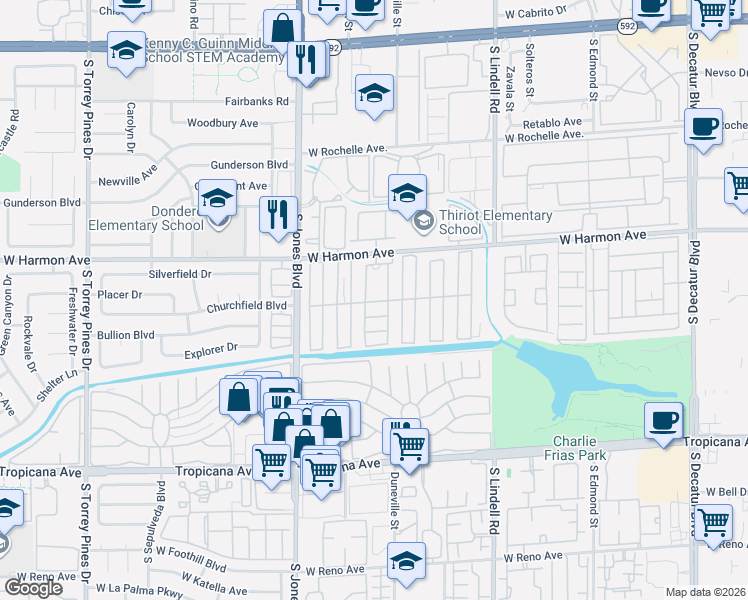 map of restaurants, bars, coffee shops, grocery stores, and more near Victoria Way in Las Vegas