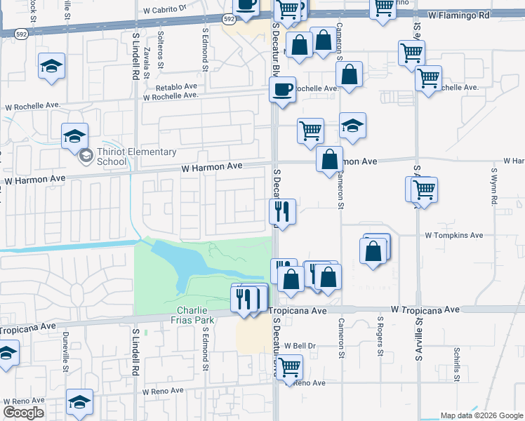 map of restaurants, bars, coffee shops, grocery stores, and more near 4625 Royal Ridge Way in Las Vegas