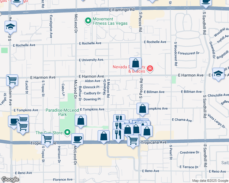 map of restaurants, bars, coffee shops, grocery stores, and more near 3233 Kinsale Court in Las Vegas
