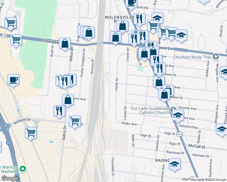 map of restaurants, bars, coffee shops, grocery stores, and more near 3011 Harlin Drive in Nashville