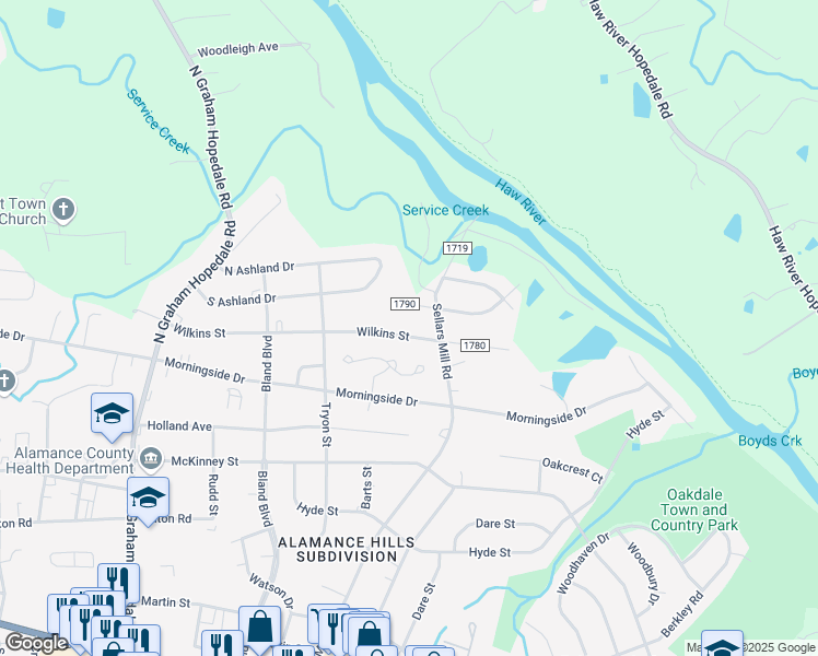 map of restaurants, bars, coffee shops, grocery stores, and more near 2250 Wilkins Street in Burlington