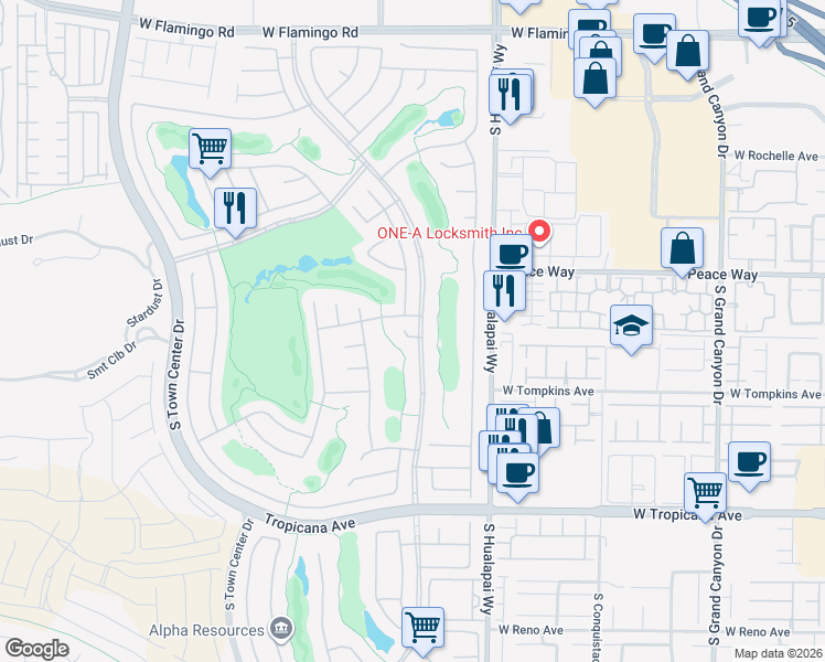 map of restaurants, bars, coffee shops, grocery stores, and more near 10302 Cara Mia Court in Las Vegas