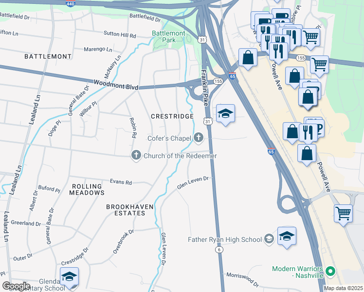 map of restaurants, bars, coffee shops, grocery stores, and more near 811 Caldwell Lane in Nashville