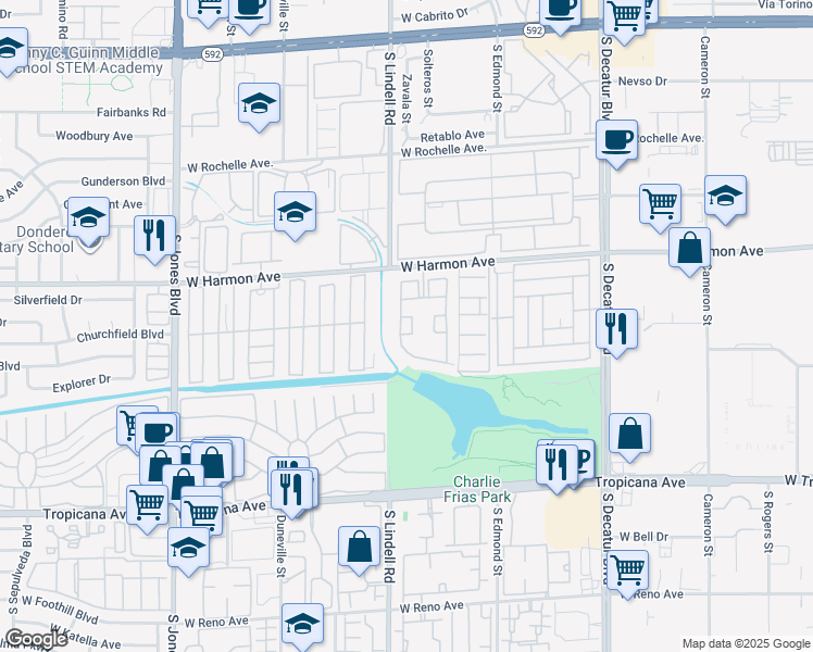 map of restaurants, bars, coffee shops, grocery stores, and more near 5415 West Harmon Avenue in Las Vegas
