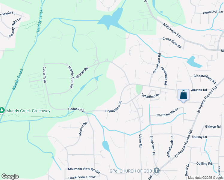 map of restaurants, bars, coffee shops, grocery stores, and more near 4218 Allistair Road in Winston-Salem