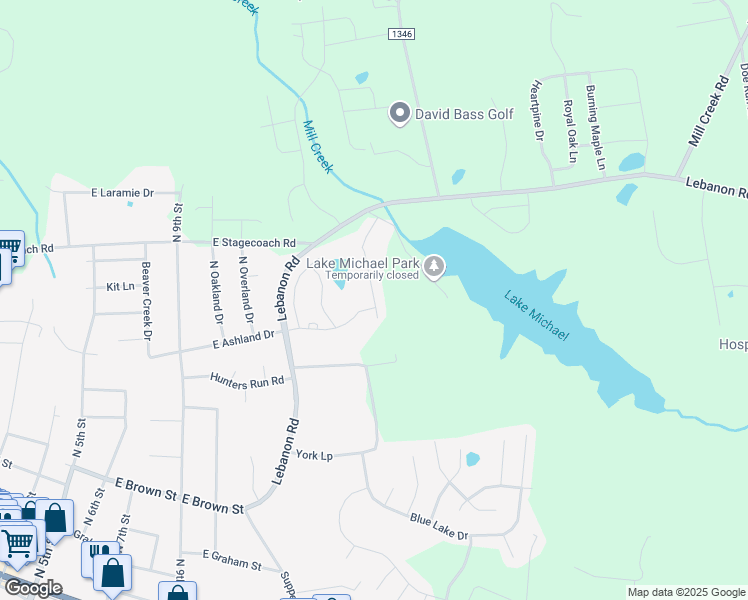 map of restaurants, bars, coffee shops, grocery stores, and more near 663 Retriever Lane in Mebane