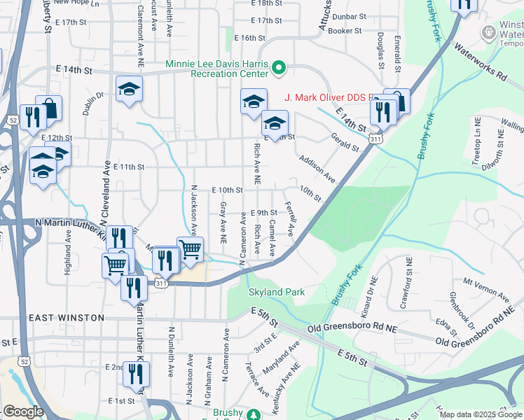 map of restaurants, bars, coffee shops, grocery stores, and more near 903 Rich Avenue in Winston-Salem