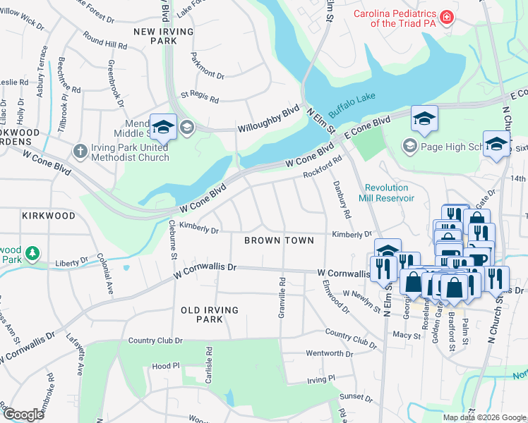 map of restaurants, bars, coffee shops, grocery stores, and more near 2206 Marston Road in Greensboro