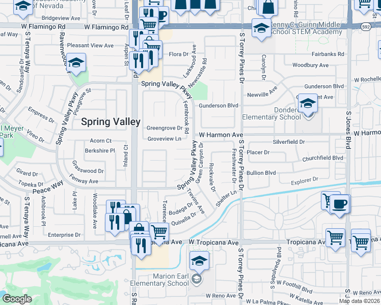 map of restaurants, bars, coffee shops, grocery stores, and more near 6717 Groveview Lane in Las Vegas