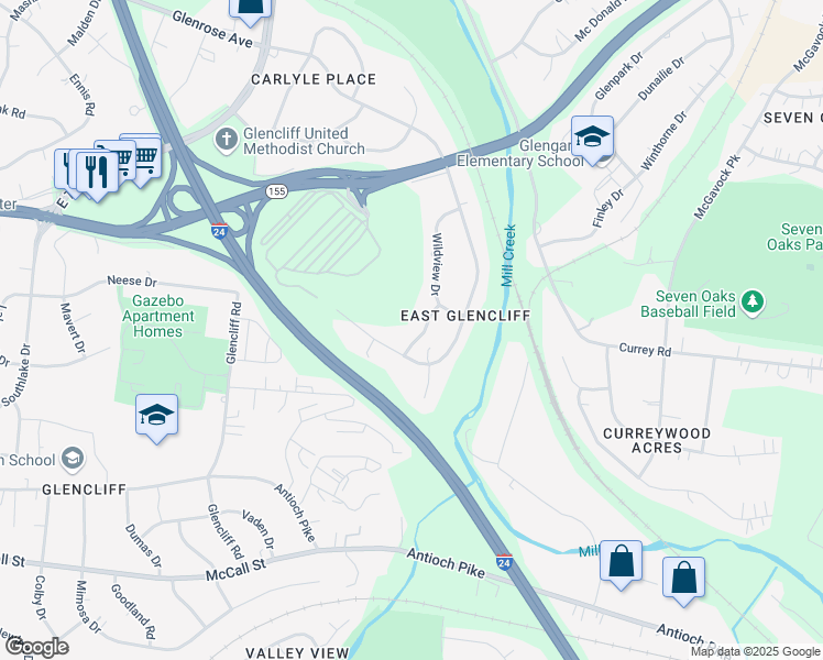 map of restaurants, bars, coffee shops, grocery stores, and more near 723 Devon Lane in Nashville