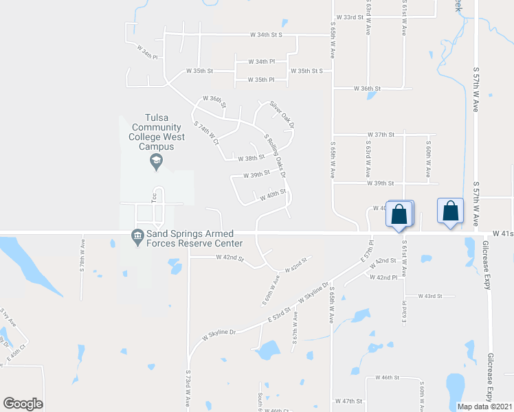 map of restaurants, bars, coffee shops, grocery stores, and more near 3916 South 74th West Circle in Tulsa