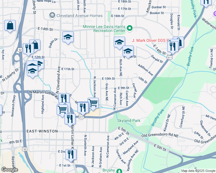map of restaurants, bars, coffee shops, grocery stores, and more near 920 North Cameron Avenue in Winston-Salem