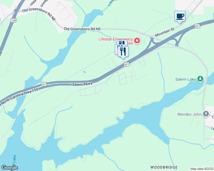 map of restaurants, bars, coffee shops, grocery stores, and more near 3310 New Greensboro Road in Winston-Salem