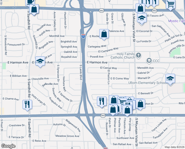 map of restaurants, bars, coffee shops, grocery stores, and more near 4248 East El Cebra Way in Las Vegas