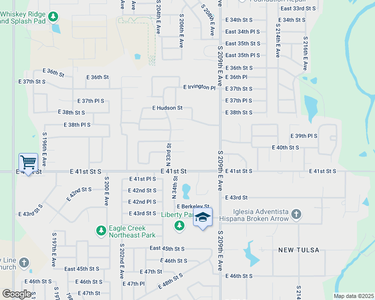 map of restaurants, bars, coffee shops, grocery stores, and more near 3512 East Emmitsburg Place in Broken Arrow