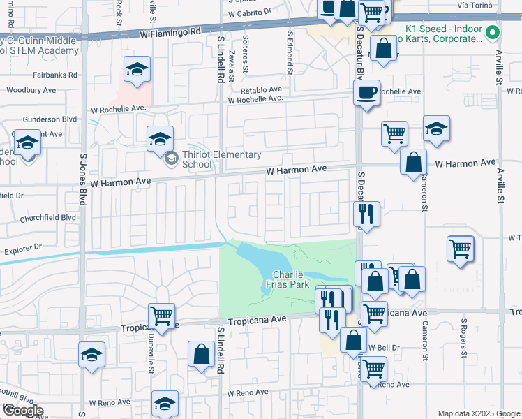 map of restaurants, bars, coffee shops, grocery stores, and more near 5415 West Harmon Avenue in Las Vegas