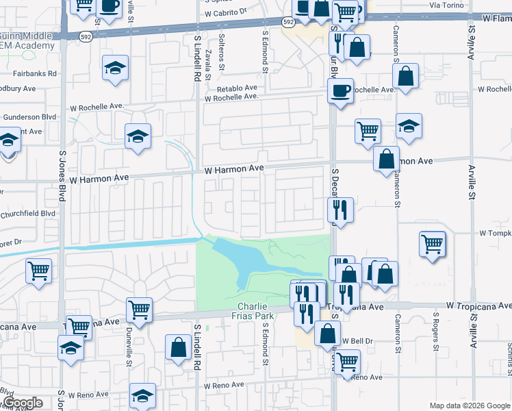 map of restaurants, bars, coffee shops, grocery stores, and more near 5261 Osman Court in Las Vegas
