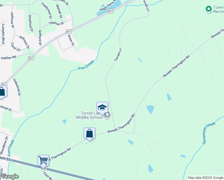 map of restaurants, bars, coffee shops, grocery stores, and more near 168 Terrell Lane in Louisburg