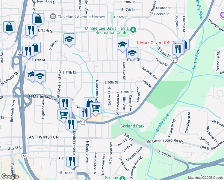map of restaurants, bars, coffee shops, grocery stores, and more near 920 North Cameron Avenue in Winston-Salem