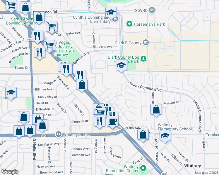 map of restaurants, bars, coffee shops, grocery stores, and more near 5492 East Jackpot Winner Lane in Las Vegas