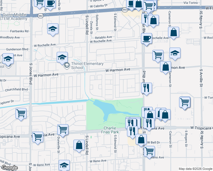 map of restaurants, bars, coffee shops, grocery stores, and more near 5261 Osman Court in Las Vegas