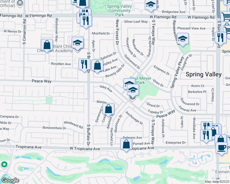 map of restaurants, bars, coffee shops, grocery stores, and more near 4556 Fabor Way in Las Vegas