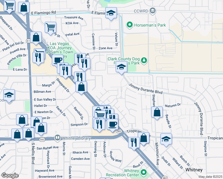 map of restaurants, bars, coffee shops, grocery stores, and more near 5512 East Jackpot Winner Lane in Las Vegas