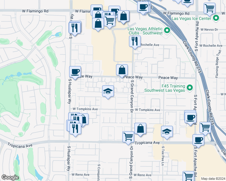 map of restaurants, bars, coffee shops, grocery stores, and more near 9975 Peace Way in Las Vegas