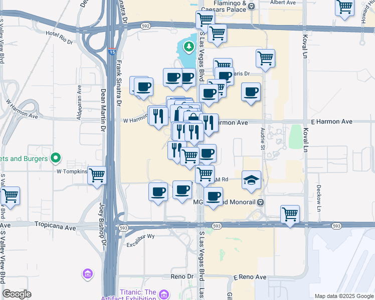 map of restaurants, bars, coffee shops, grocery stores, and more near 3726 South Las Vegas Boulevard in Las Vegas