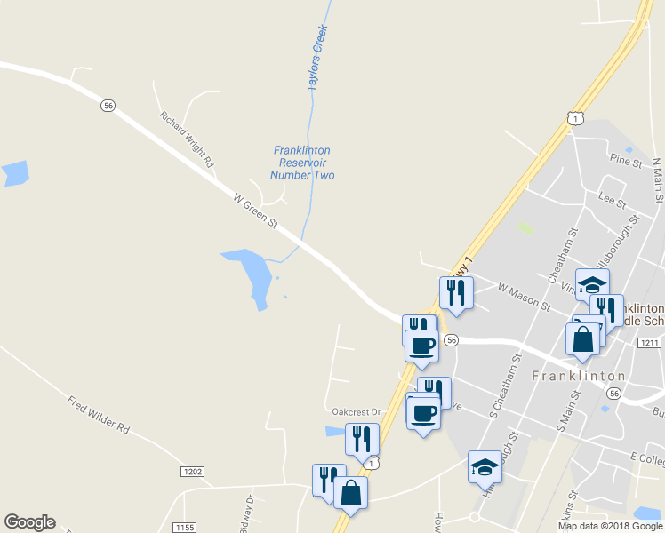 map of restaurants, bars, coffee shops, grocery stores, and more near 493 West Green Street in Franklinton
