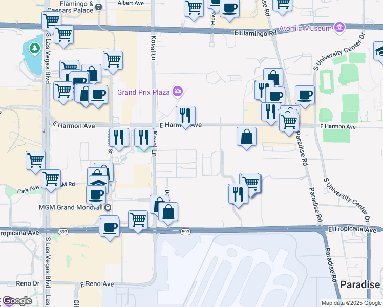 map of restaurants, bars, coffee shops, grocery stores, and more near Unnamed Road in Las Vegas