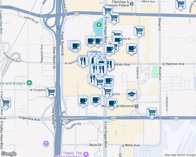 map of restaurants, bars, coffee shops, grocery stores, and more near 3726 South Las Vegas Boulevard in Las Vegas