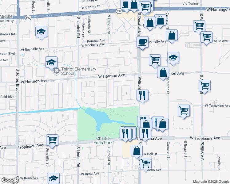map of restaurants, bars, coffee shops, grocery stores, and more near 4578 Royal Ridge Avenue in Las Vegas