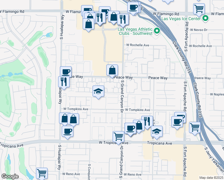 map of restaurants, bars, coffee shops, grocery stores, and more near 9975 Peace Way in Las Vegas