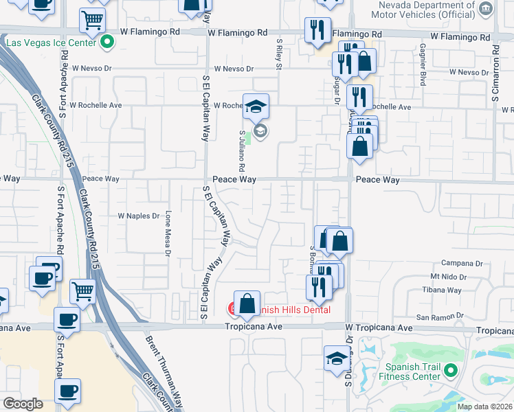 map of restaurants, bars, coffee shops, grocery stores, and more near 4568 Signal Hill Street in Las Vegas