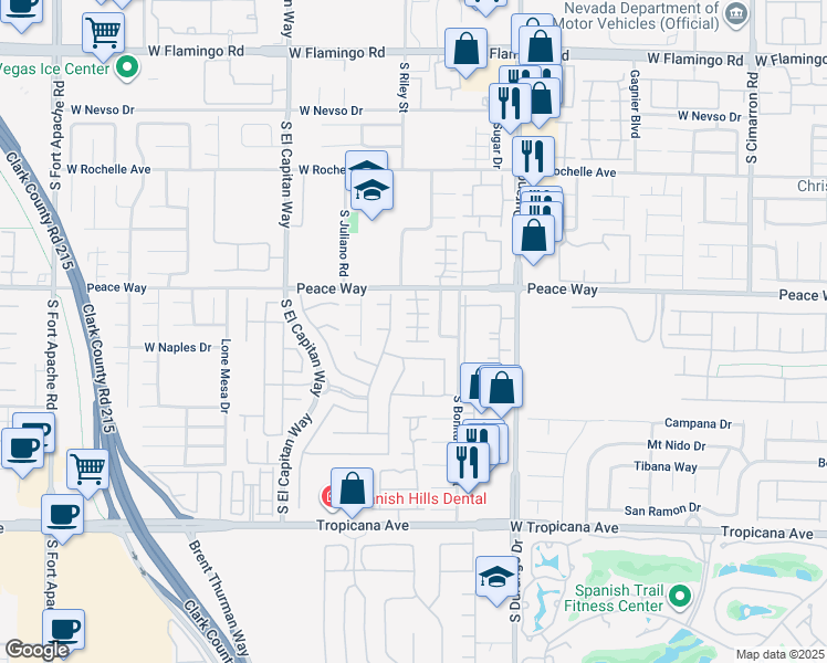map of restaurants, bars, coffee shops, grocery stores, and more near 8779 Villa La Rae Avenue in Las Vegas