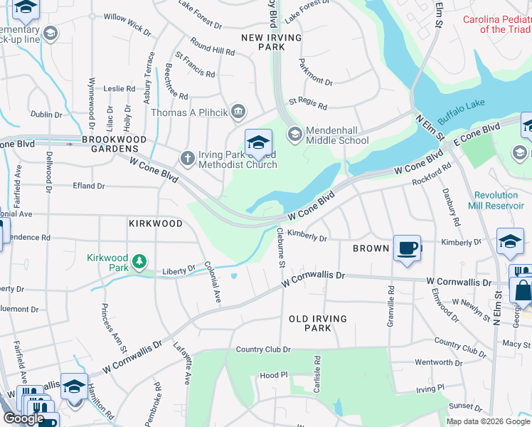 map of restaurants, bars, coffee shops, grocery stores, and more near 2400 Philadelphia Lake Court in Greensboro