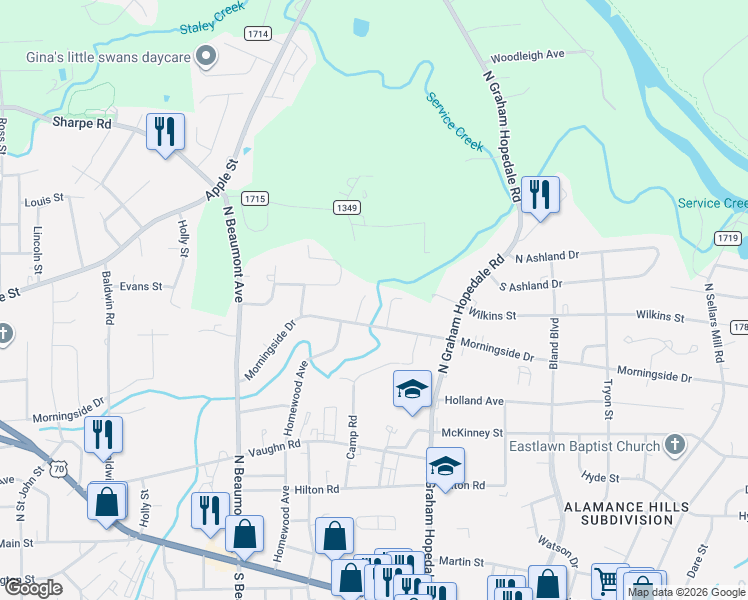 map of restaurants, bars, coffee shops, grocery stores, and more near 617 Oakdale Court in Burlington