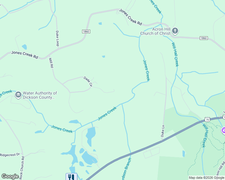 map of restaurants, bars, coffee shops, grocery stores, and more near 2061 Dade Circle in Dickson