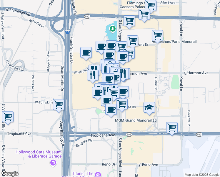 map of restaurants, bars, coffee shops, grocery stores, and more near 3750 South Las Vegas Boulevard in Las Vegas