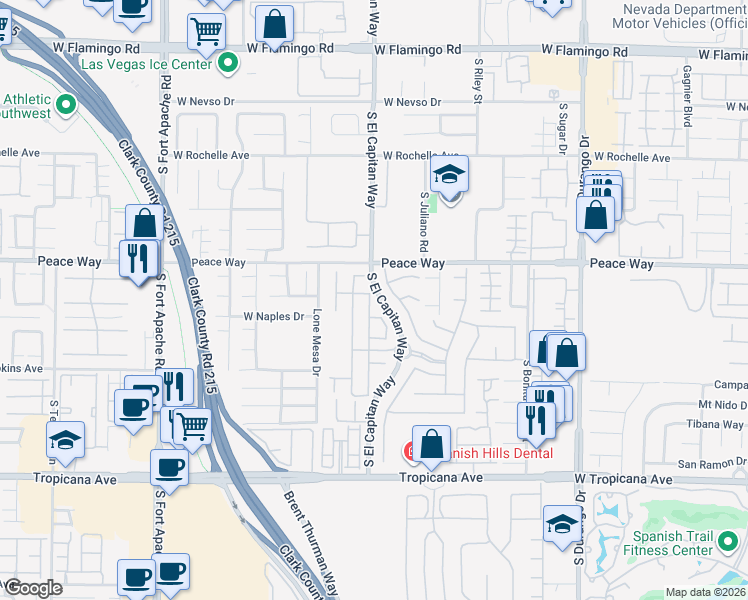 map of restaurants, bars, coffee shops, grocery stores, and more near 9020 Copenhagen Way in Las Vegas