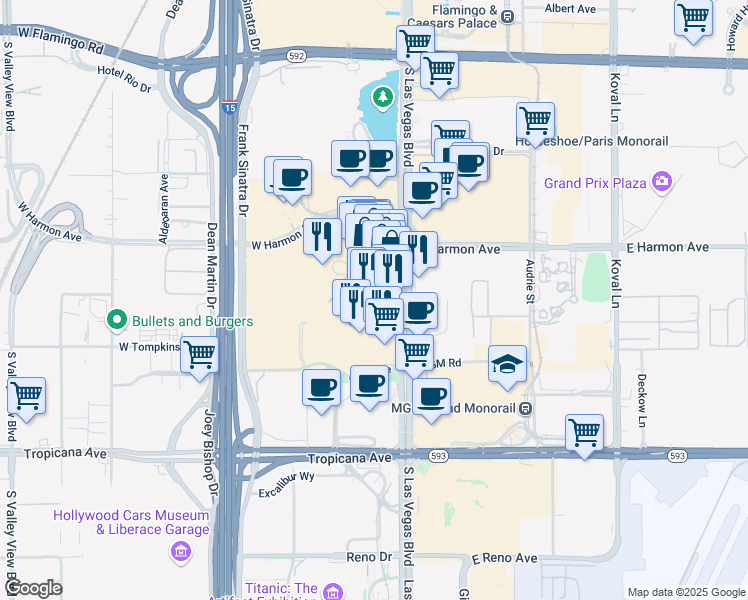 map of restaurants, bars, coffee shops, grocery stores, and more near 3750 South Las Vegas Boulevard in Las Vegas
