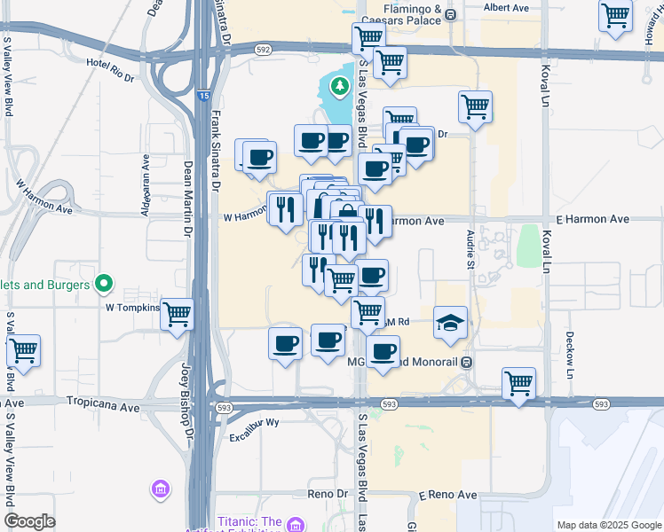 map of restaurants, bars, coffee shops, grocery stores, and more near 3750 South Las Vegas Boulevard in Las Vegas