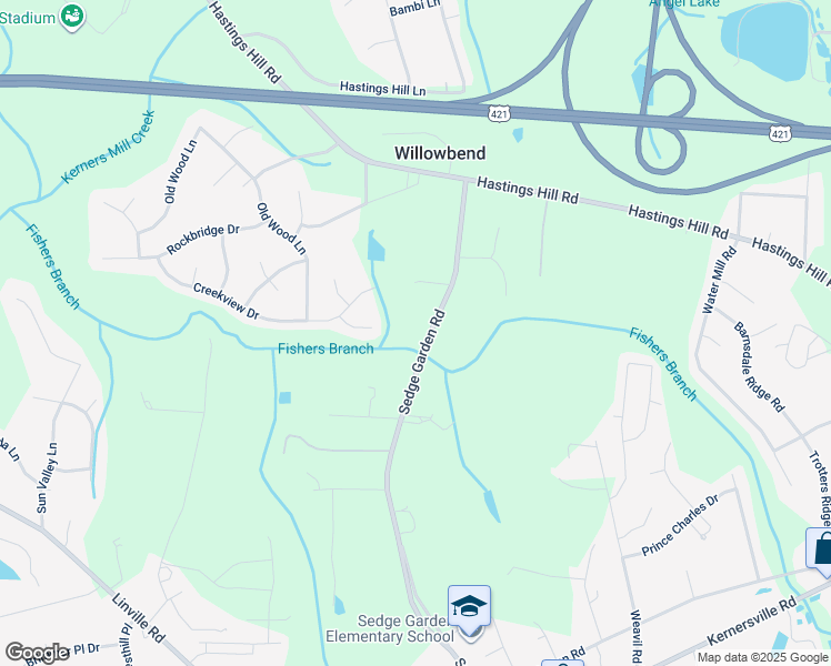 map of restaurants, bars, coffee shops, grocery stores, and more near 180 Sedge Garden Road in Kernersville