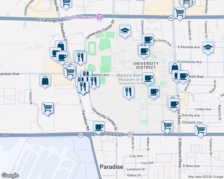 map of restaurants, bars, coffee shops, grocery stores, and more near 797 East Harmon Avenue in Las Vegas